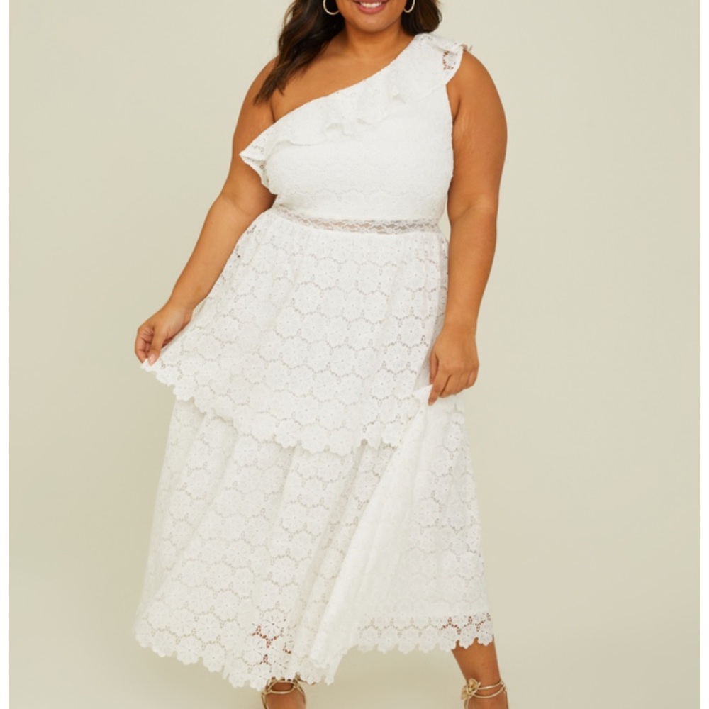 ARULA White Lace One-Shoulder Dress